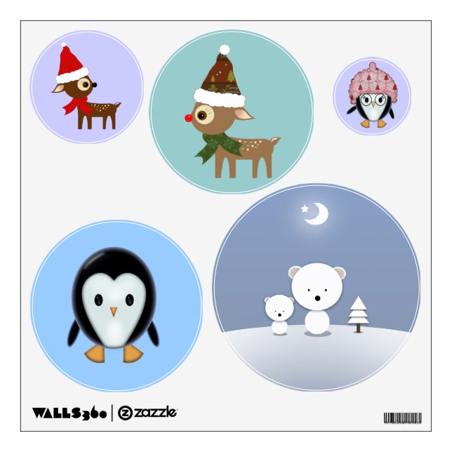 Christmas Animals Penguin Reindeer Polar Bears Wall Sticker (Front)