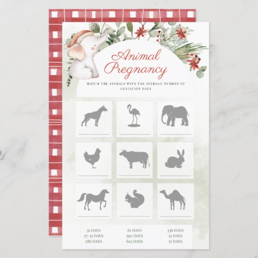 Christmas Animals Pregnancy Boy Baby Shower Game (Front/Back)
