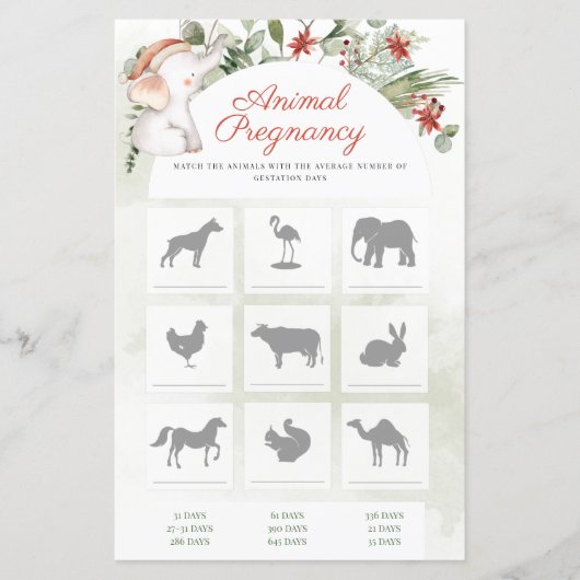 Christmas Animals Pregnancy Boy Baby Shower Game (Front)