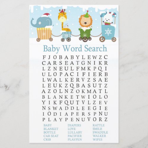 Christmas animals train Baby Shower Word Search