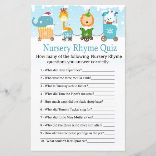 Christmas animals train Nursery Rhyme Quiz game