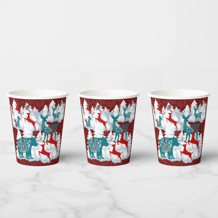 Christmas Animals with Snow Capped Trees Paper Cups | Zazzle Christmas Animals with Snow Capped Trees Paper Cups | Zazzle