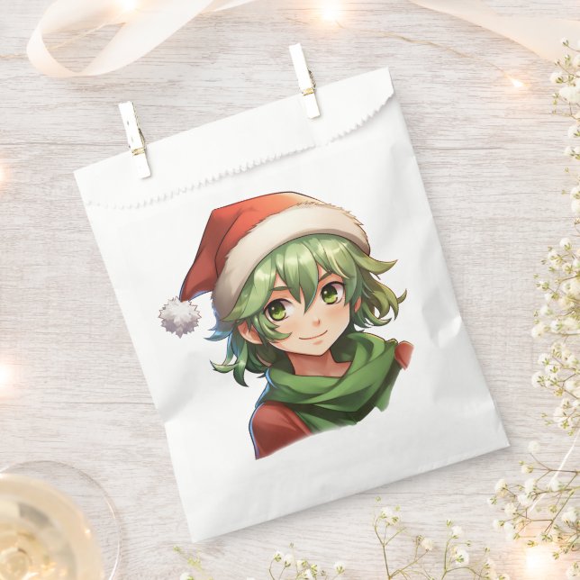 Christmas Anime Elf Portrait Favor Bag (Clipped)