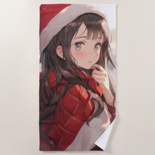 Christmas Anime Girl Beach Towel