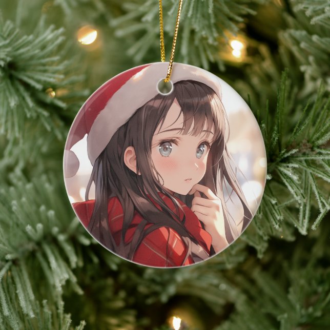 Christmas Anime Girl Ceramic Ornament (Tree)