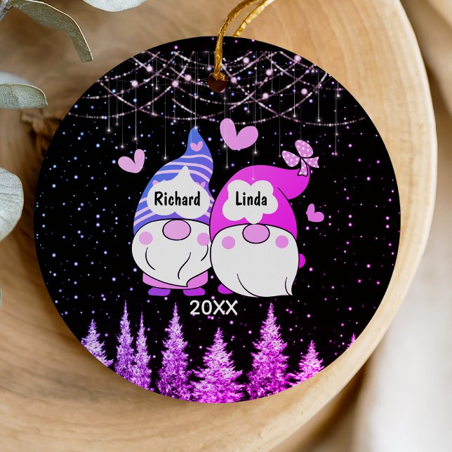 Christmas anniversary engaged married gnomes  ceramic ornament (Creator Uploaded)