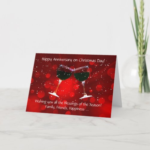 Christmas Anniversary with Toasting Wine Glasses Card