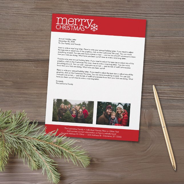 Christmas - Annual Holiday Family Letter 2 Photo Letterhead (Christmas Letter letterhead with 2 photos and custom text)