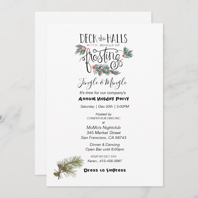 Christmas Annual Holiday Party Pine Needles Invitation (Front/Back)
