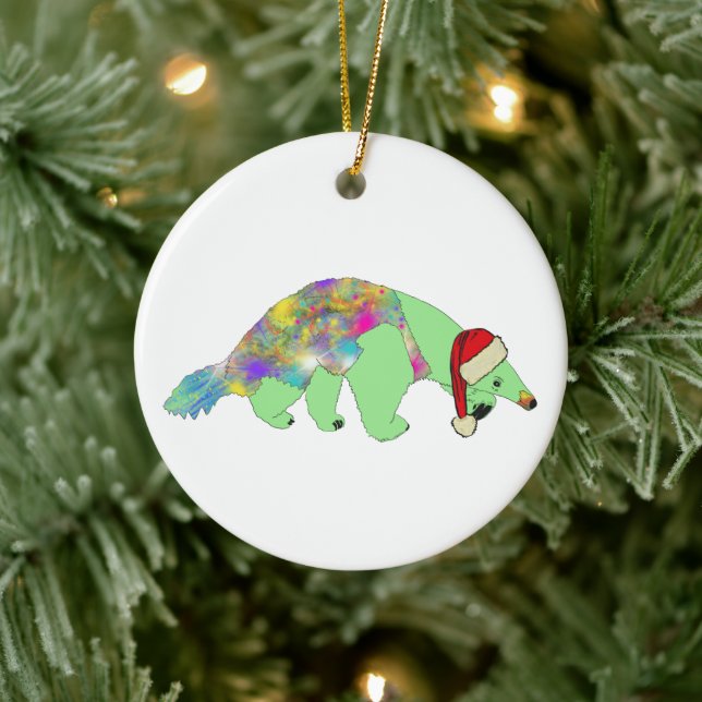 Christmas Anteater Funny Weird Psychedelic Animal Ceramic Ornament (Tree)