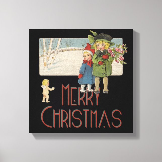 Christmas Antique Children Illustration 1920  Canvas Print (Front)
