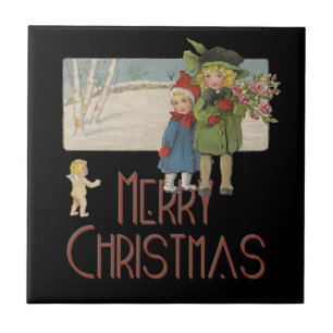 Christmas Antique Children Illustration 1920 Ceramic Tile