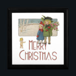 Christmas Antique Children Illustration 1920 Gift Box<br><div class="desc">Vintage Christmas Children and Cherub What a sweet little gem of a Christmas Greeting! Two children bringing Christmas flowers are approached by a Christmas cherub. "Merry Christmas" it says! This charming Christmas children illustration is based on a post card from 1920. The illustration of the Christmas children is quite beautiful....</div>