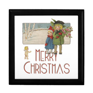 Christmas Antique Children Illustration 1920 Gift Box