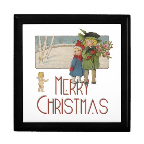 Christmas Antique Children Illustration 1920  Gift Box