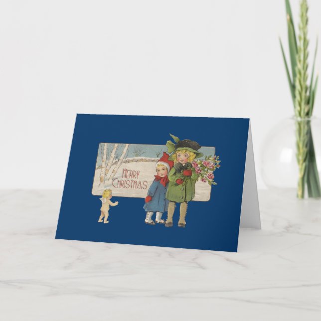 Christmas Antique Children Illustration 1920  Holiday Card (Front)
