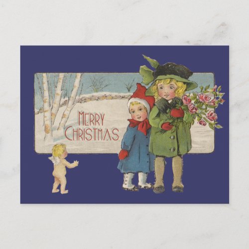 Christmas Antique Children Illustration 1920  Holiday Postcard