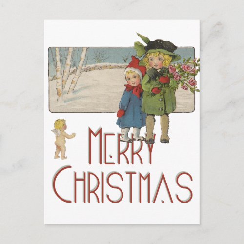 Christmas Antique Children Illustration 1920  Holiday Postcard