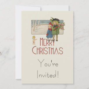 Christmas Antique Children Illustration 1920 Invitation
