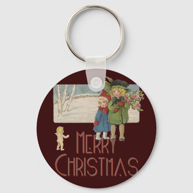 Christmas Antique Children Illustration 1920  Keychain (Front)