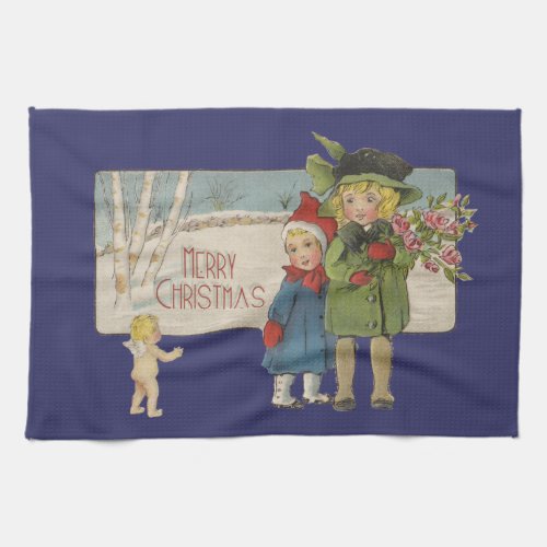 Christmas Antique Children Illustration 1920  Kitchen Towel