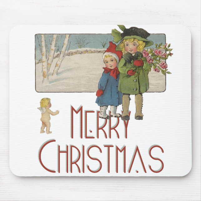 Christmas Antique Children Illustration 1920  Mouse Pad (Front)