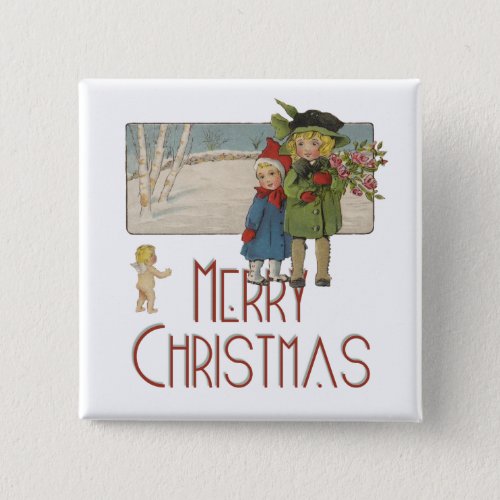 Christmas Antique Children Illustration 1920  Pinback Button