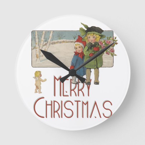 Christmas Antique Children Illustration 1920  Round Clock