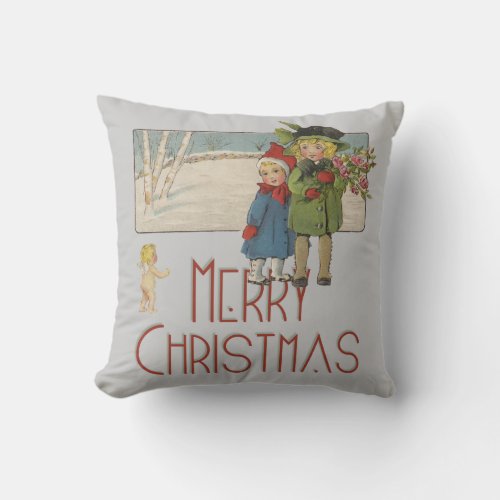 Christmas Antique Children Illustration 1920  Throw Pillow
