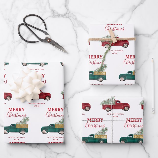 Christmas Antique Pickup Truck Xmas Tree Custom Wrapping Paper Sheets (Front)