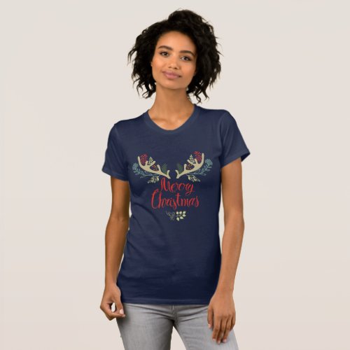 Christmas antlers calligraphy Womens T_shirts