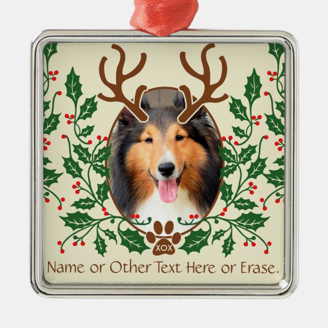 Christmas Antlers For Dog / Cat Personalize Photo Metal Ornament (Front)