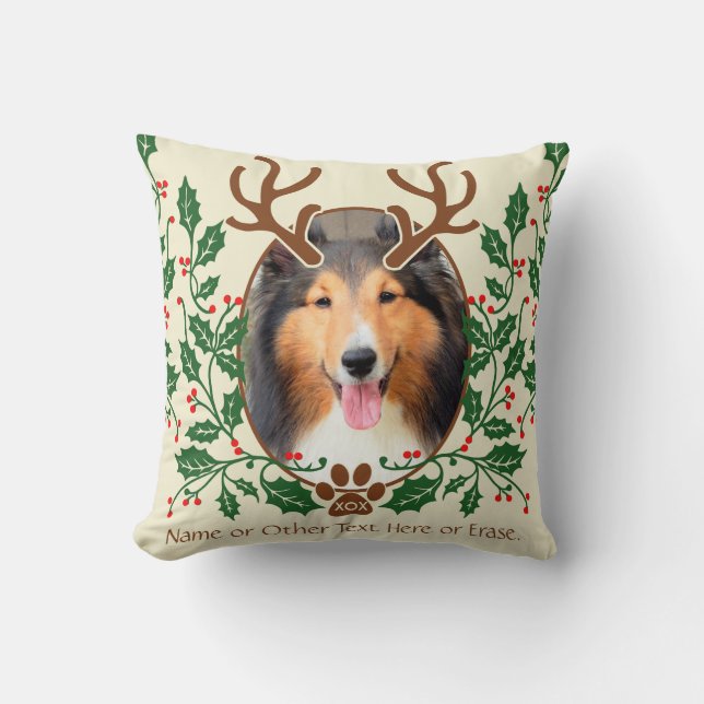 Christmas Antlers For Dog / Cat Personalize Photo Throw Pillow (Front)