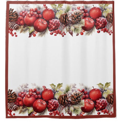 Christmas Apples Pine Cones Holly Berries Shower Curtain