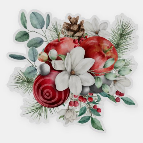 Christmas Apples White Flowers Rustic Bouquet Sticker