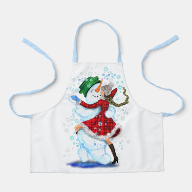 Christmas Apron Snowman and Girl Dance - Fun (Front)