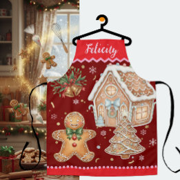 Christmas Apron, Vintage Gingerbread Man, House Apron