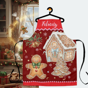 Christmas Apron, Vintage Gingerbread Man, House Apron