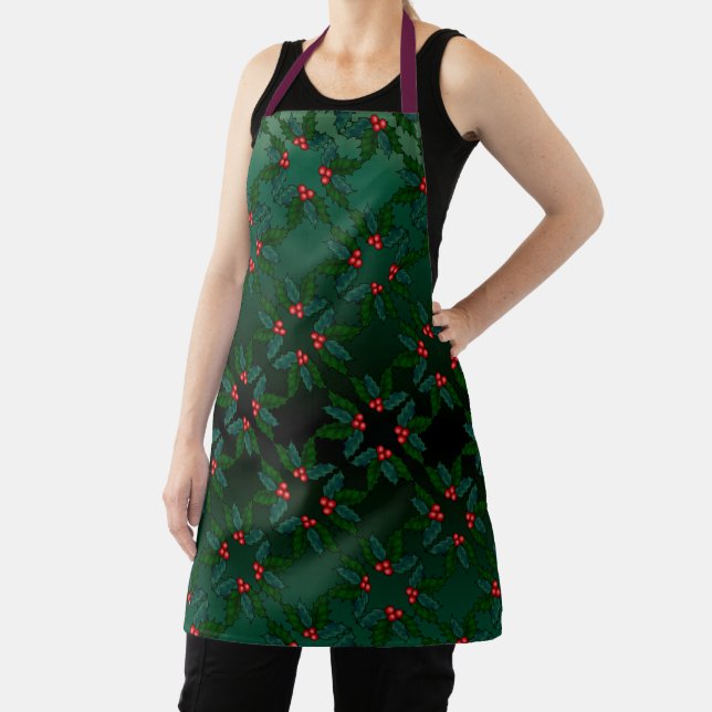Christmas Aprons Festive Holiday Holly Apron (Insitu)