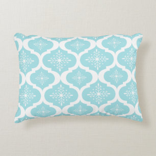 Christmas Aqua Blue Snowflakes Lattice Pattern Decorative Pillow