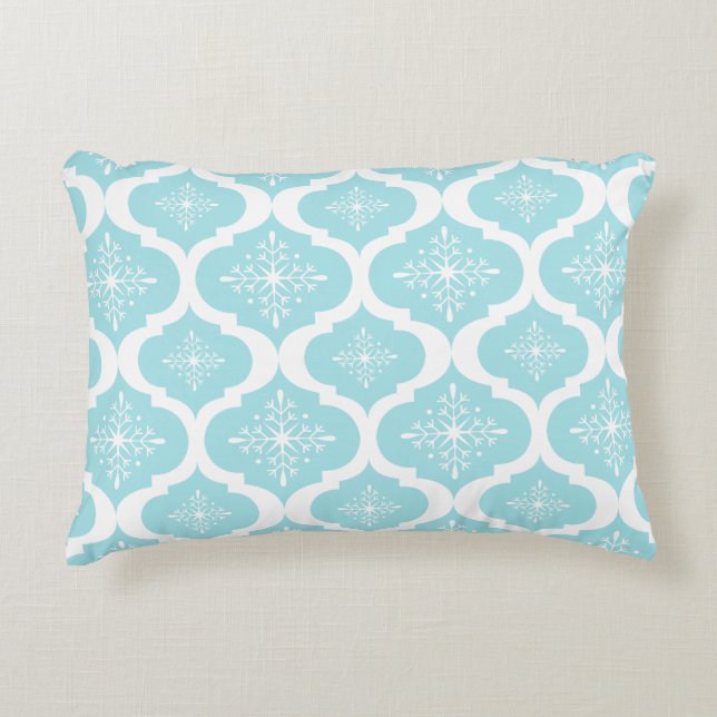 Christmas Aqua Blue Snowflakes Lattice Pattern Decorative Pillow (Front)