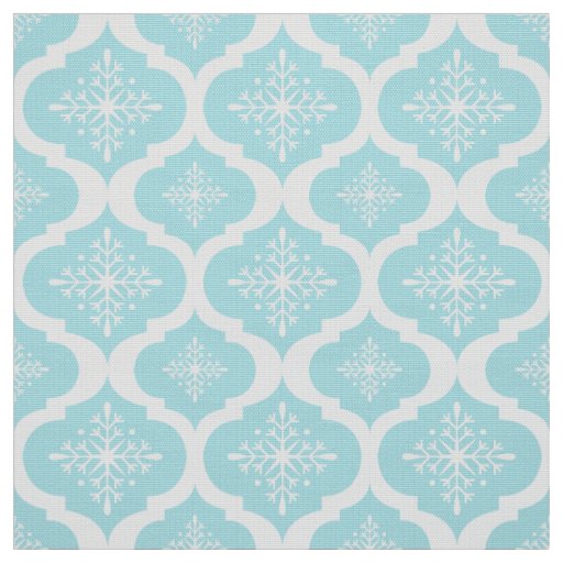 Christmas Aqua Blue Snowflakes Lattice Pattern Fabric