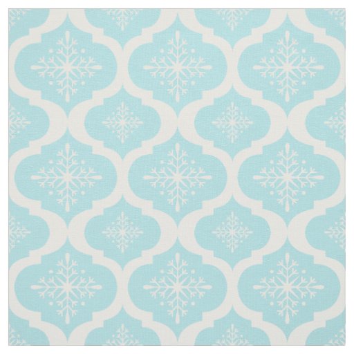 Christmas Aqua Blue Snowflakes Lattice Pattern Fabric