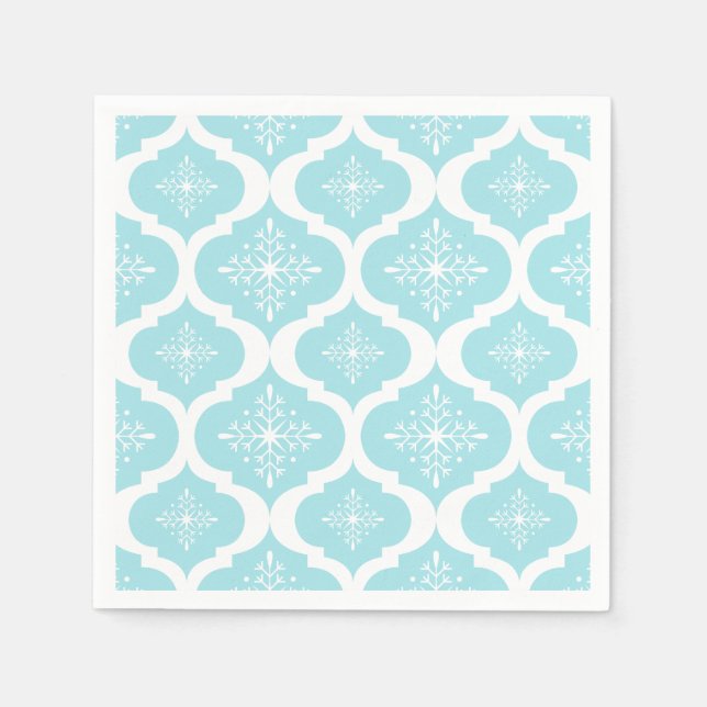 Christmas Aqua Blue Snowflakes Lattice Pattern Napkins (Front)