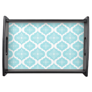 Christmas Aqua Blue Snowflakes Lattice Pattern Serving Tray