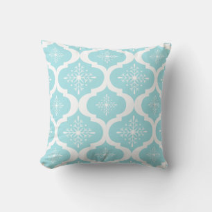 Christmas Aqua Blue Snowflakes Lattice Pattern Throw Pillow