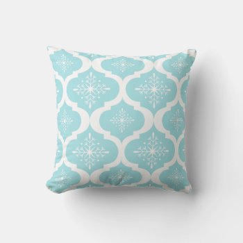 Christmas Aqua Blue Snowflakes Lattice Pattern Throw Pillow by VintageDesignsShop at Zazzle