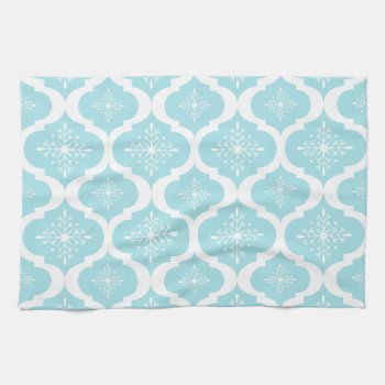 Christmas Aqua Blue Snowflakes Lattice Pattern Towel by VintageDesignsShop at Zazzle