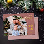 Christmas arch 1 photo modern minimalist  foil holiday card<br><div class="desc">This elegant and modern Christmas greeting card features a minimalist design displaying your favorite family picture inside a trendy arch frame. Easily customizable with your family name and the current year in stylish gold foil serif fonts.</div>