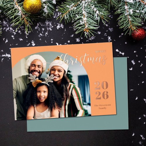 Christmas arch 1 photo modern minimalist gold foil holiday card